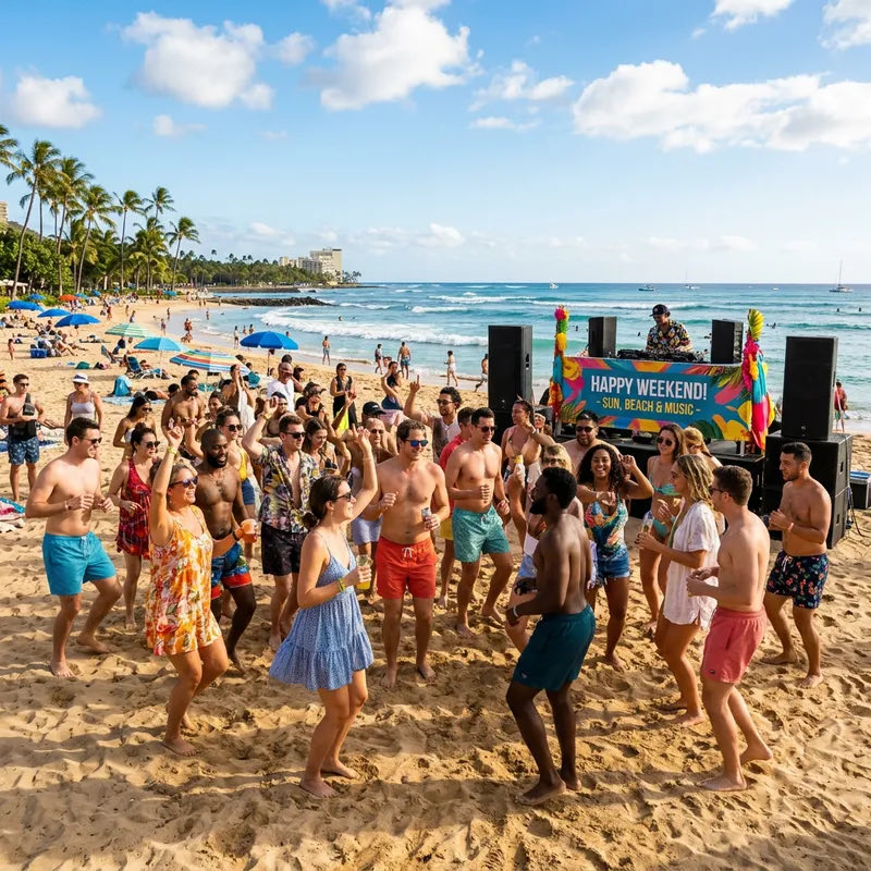 Chapter members dancing at Beach Weekend 2025